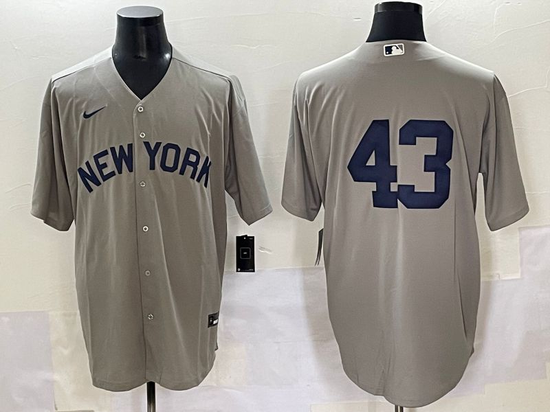 Men 2025 New York Yankees #43 No Name Grey Game Nike MLB Jersey style 41